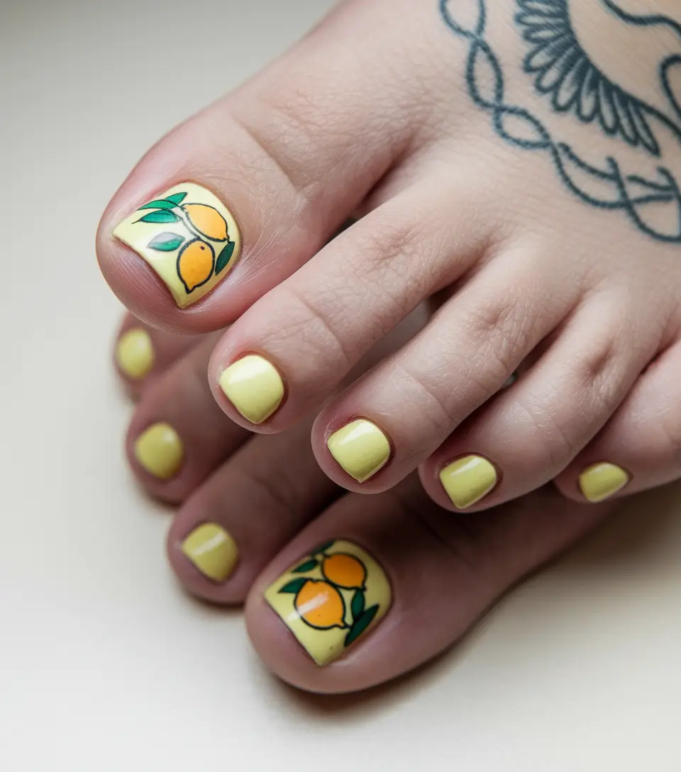 cute summer toe nails bright colors Zesty Citrus on Lemon Base