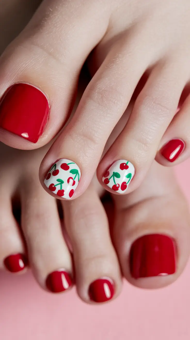 cute summer toe nails bright colors Cherry Pop Gloss