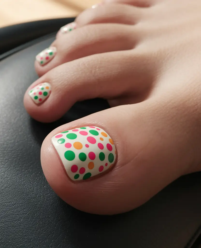 cute summer toe nails bright colors Confetti Dots on a Summer Base