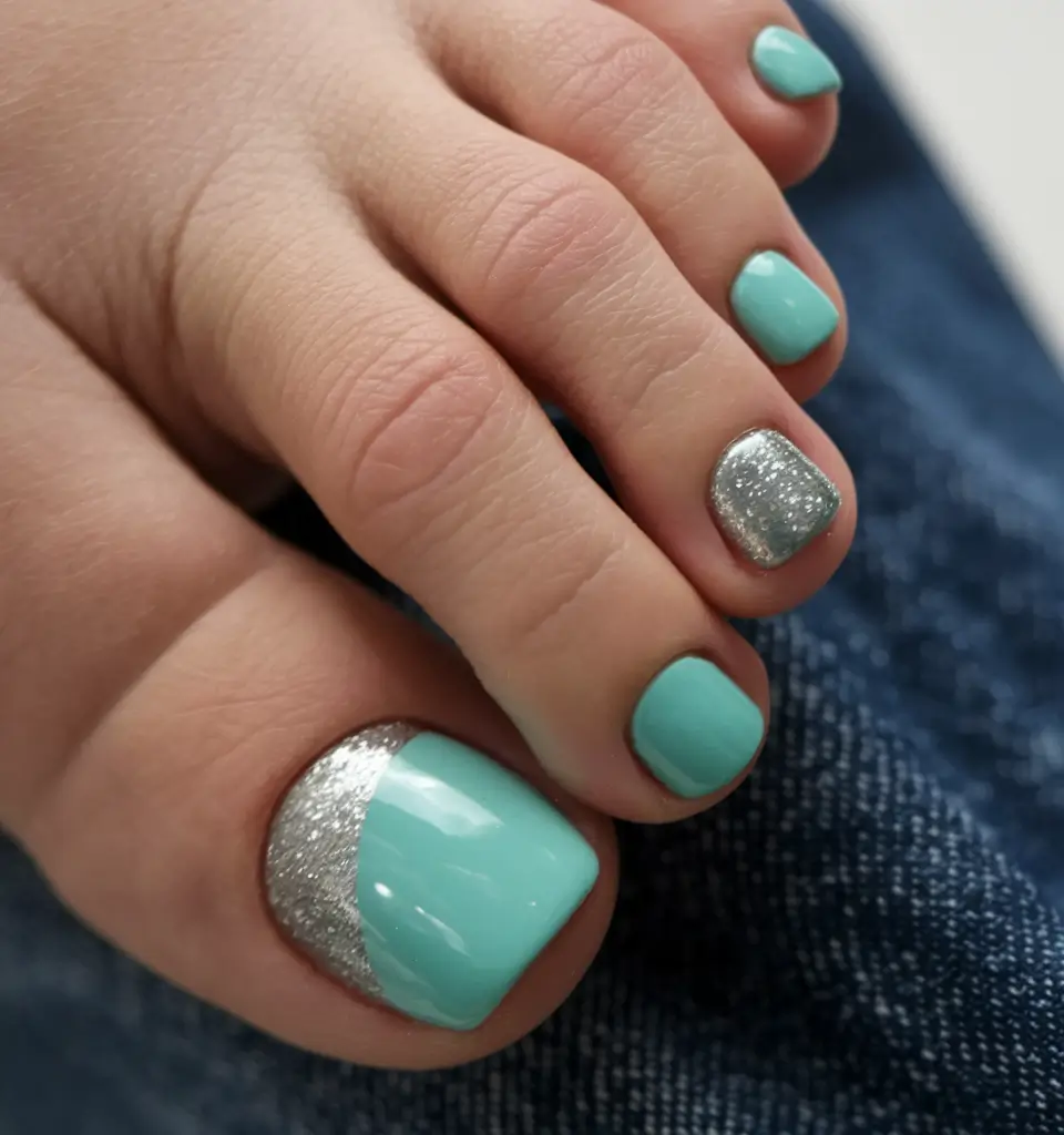 cute summer toe nails Mint & Metallic Freshness