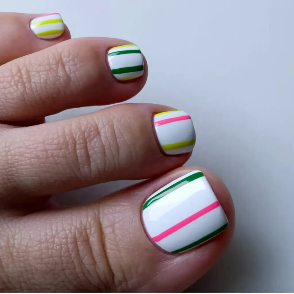 cute summer toe nails Preppy Neon Lines