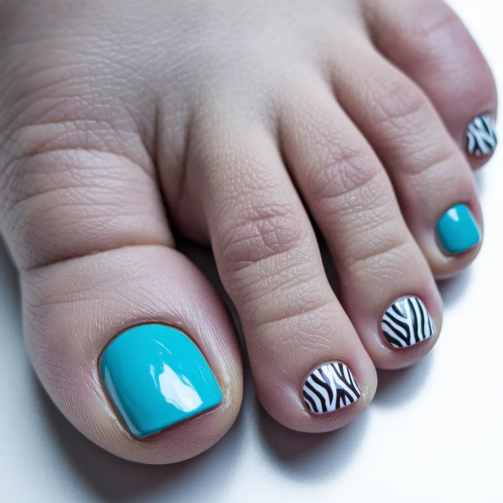 cute summer toe nails Bold Teal Meets Zebra Energy