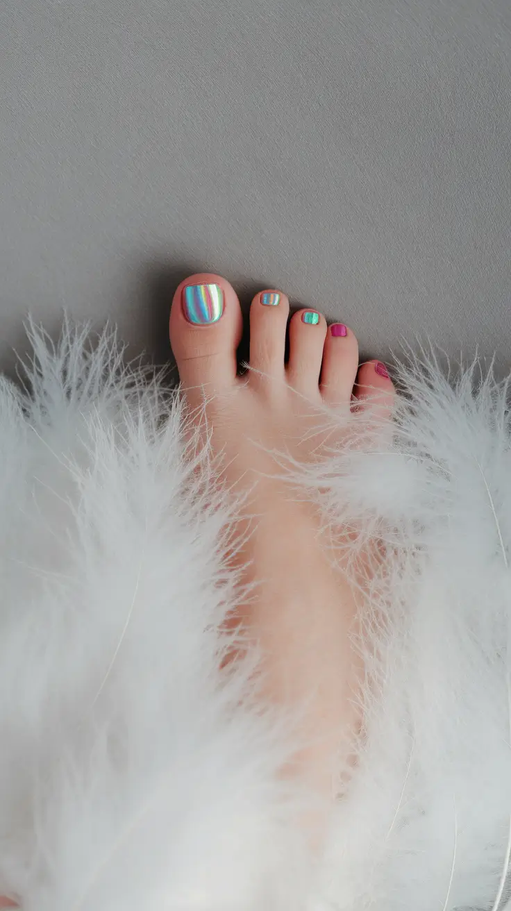 toe nail designs summer Rainbow Sheen Stripes