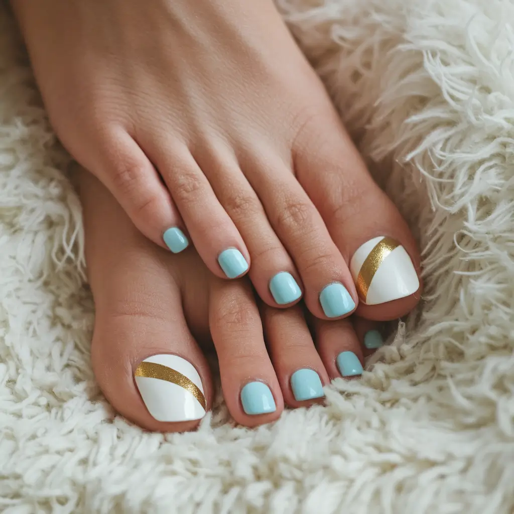 toe nail designs summer Golden Arch on Mint Blue