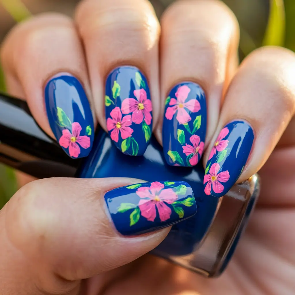 summer nail art floral Cherry Blossom Whisper on a Blush Canvas