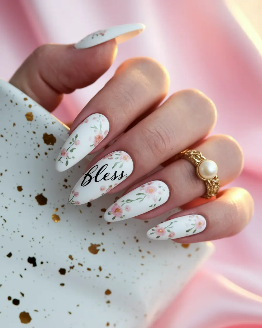 summer nail design floral Soft White Floral Script With a Hint of Grace
