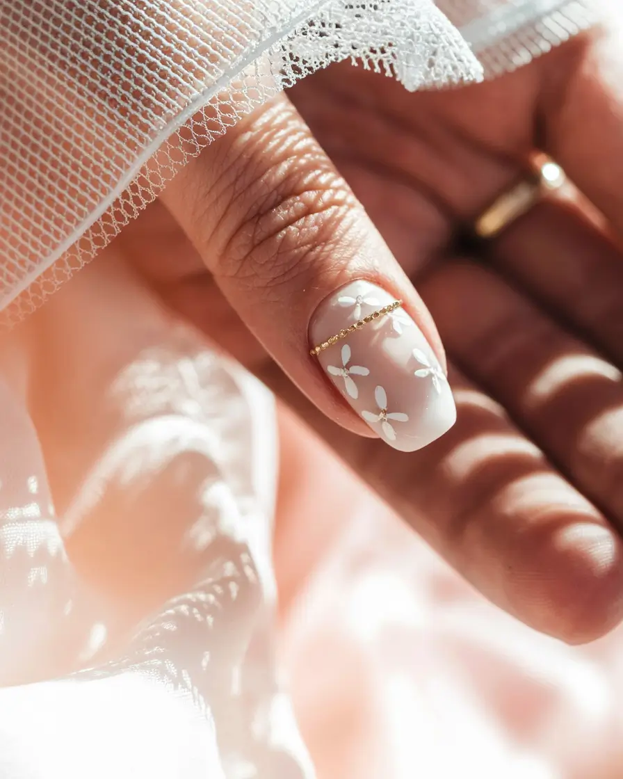 summer nail art floral Soft Petals with Gold Accent