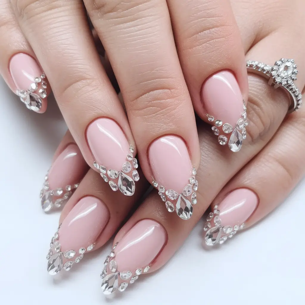 french tip nails with summer design Crystal-Dipped French Tips for a Luxe Summer