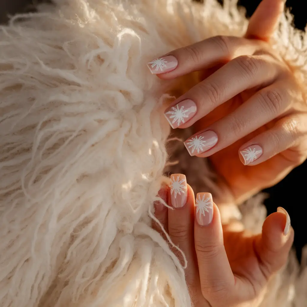 french tip nails with summer Peach Sorbet Almond Tips with Subtle Glitter Veil