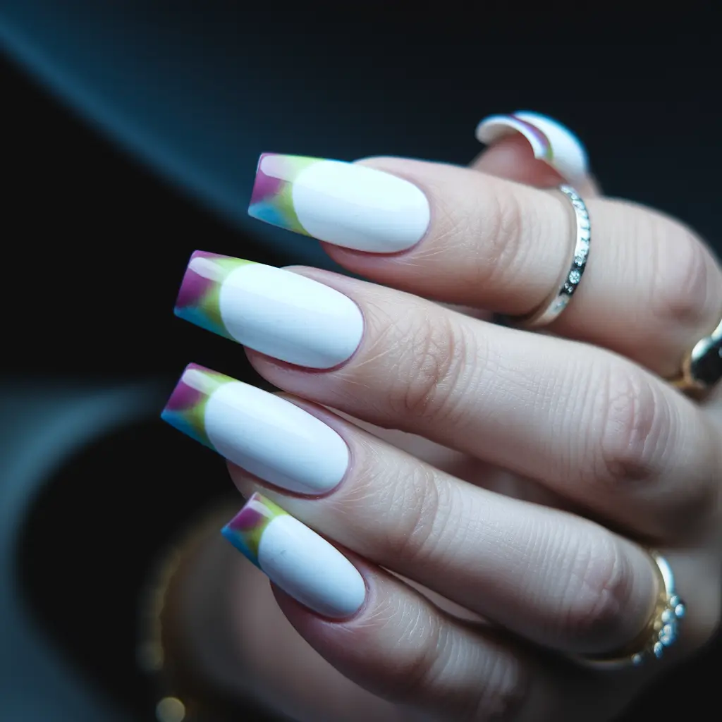 french tip nails with summer colors Rainbow French Tips with a Clean White Canvas