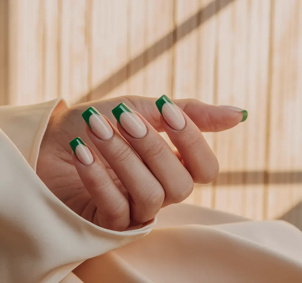 french tip nails with a summer Retro Chic Green French Tips