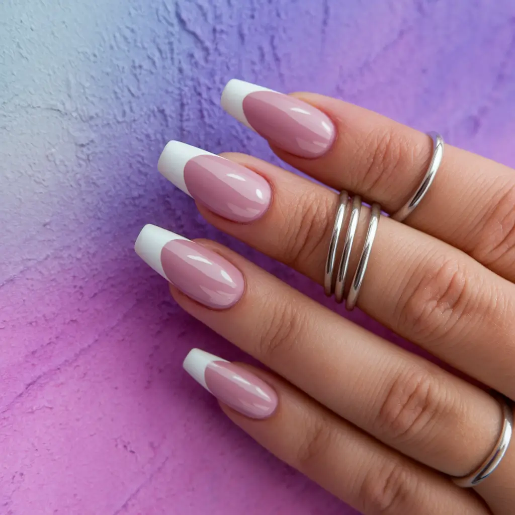 french tip summer nails Classic White Tips with a Soft Almond Twist