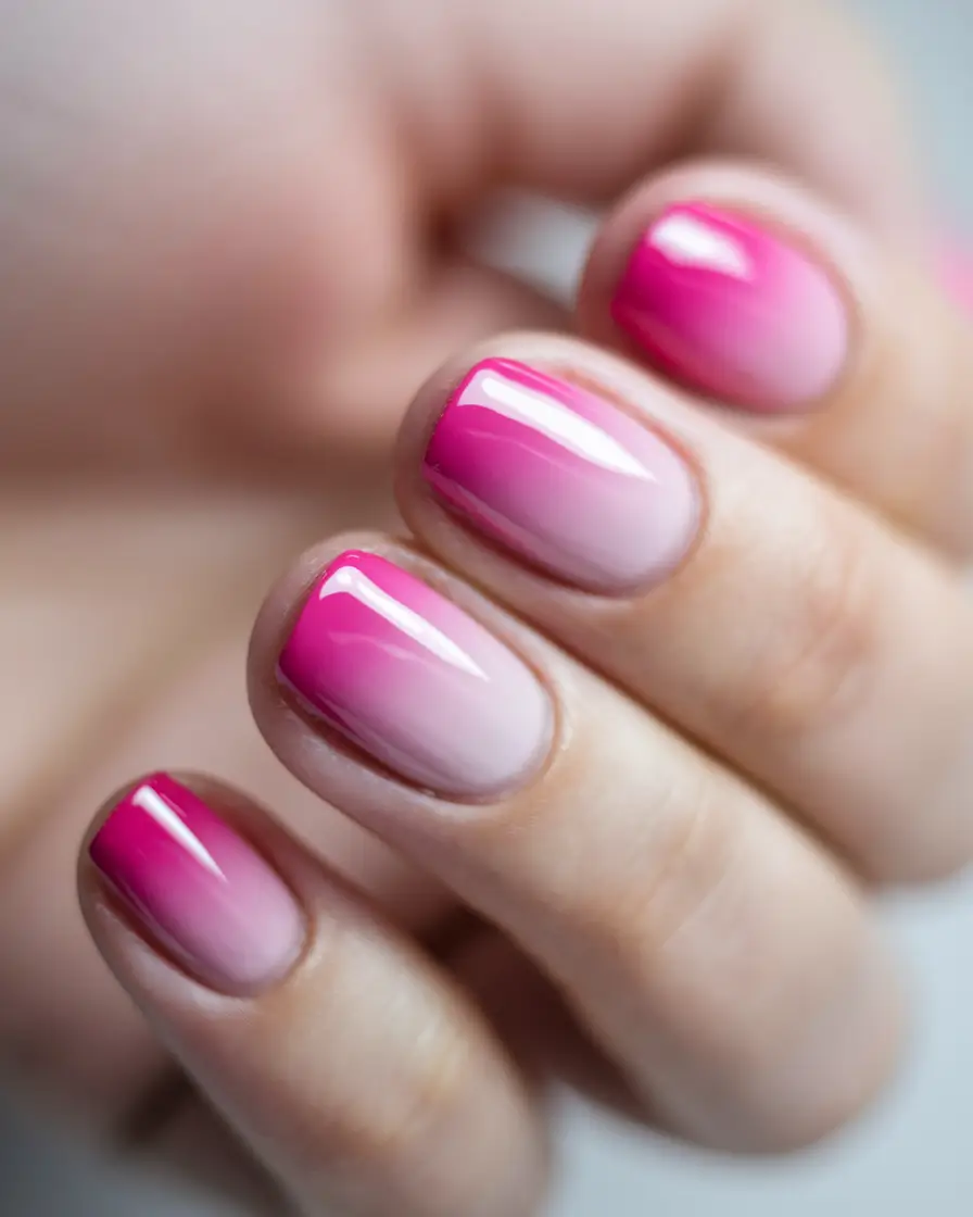 French Tip Nails with a Summer 2025 Twist Sunset Gradient in Fuchsia Glow