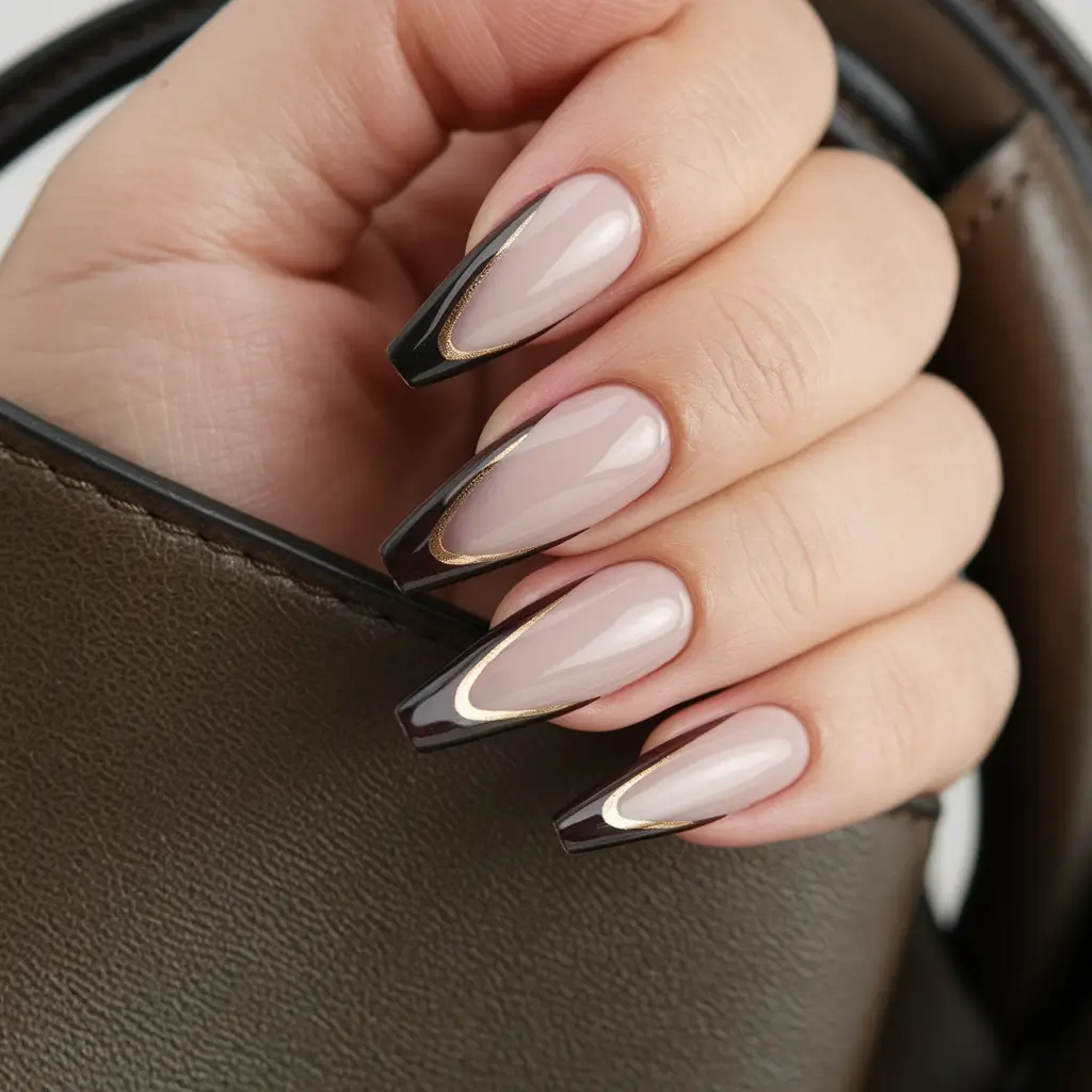 french tip nails with summer colors Mocha Fade with Golden Edge Drama