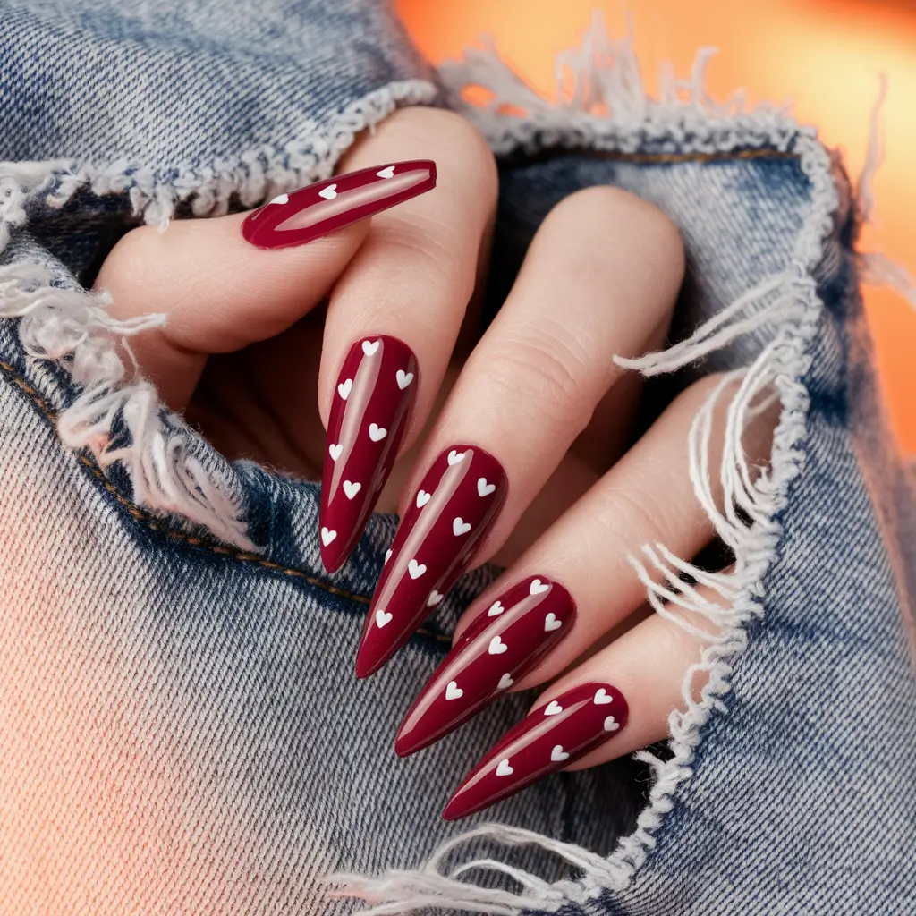 french tip nails with a summer flowers Heart-Dotted Wine Tips for Summer Love
