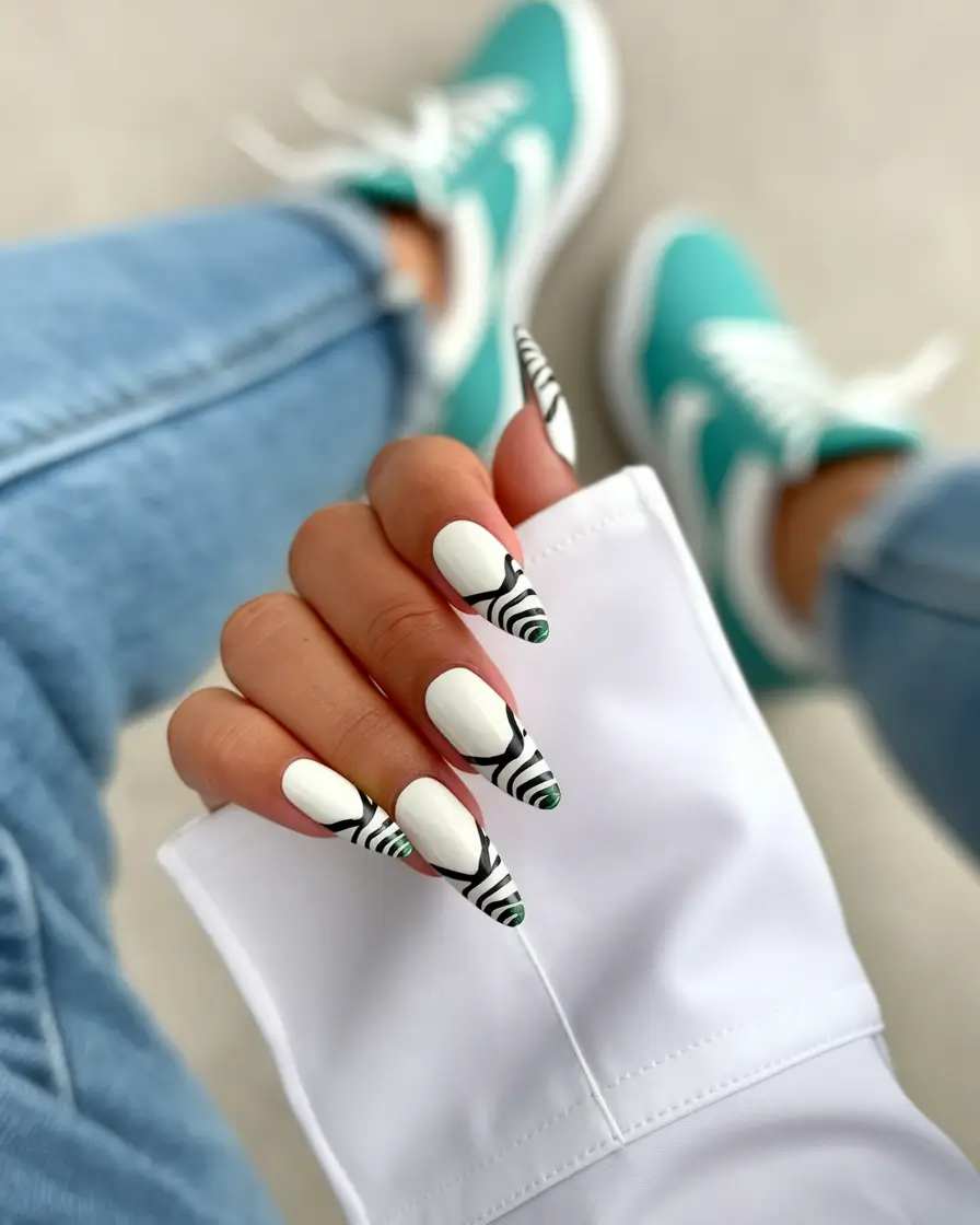 french tip nails with summer flowers Chic Lavender Florals with White French Frames