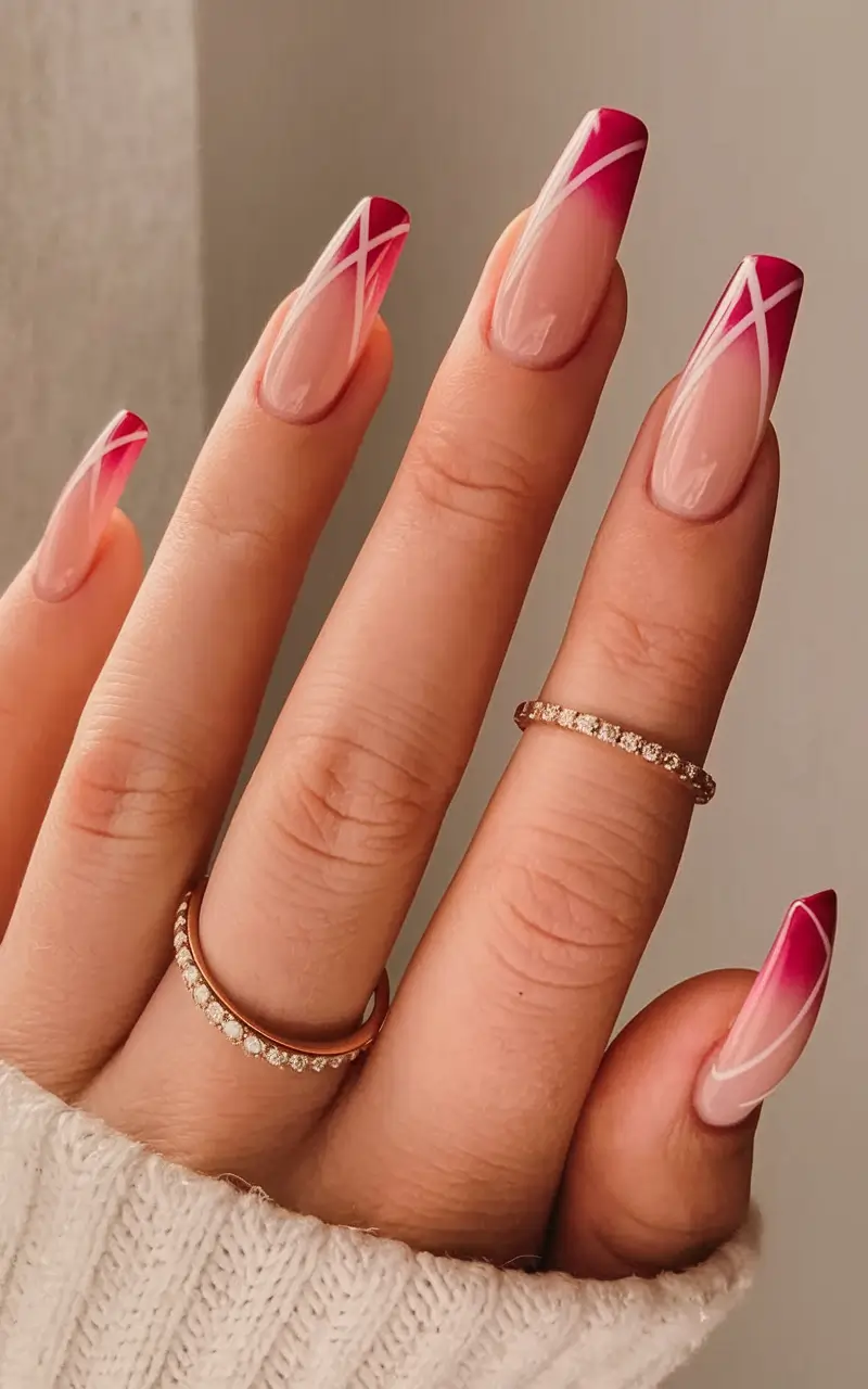 designs simple Classic Almond French with Hot Pink Accent Curve