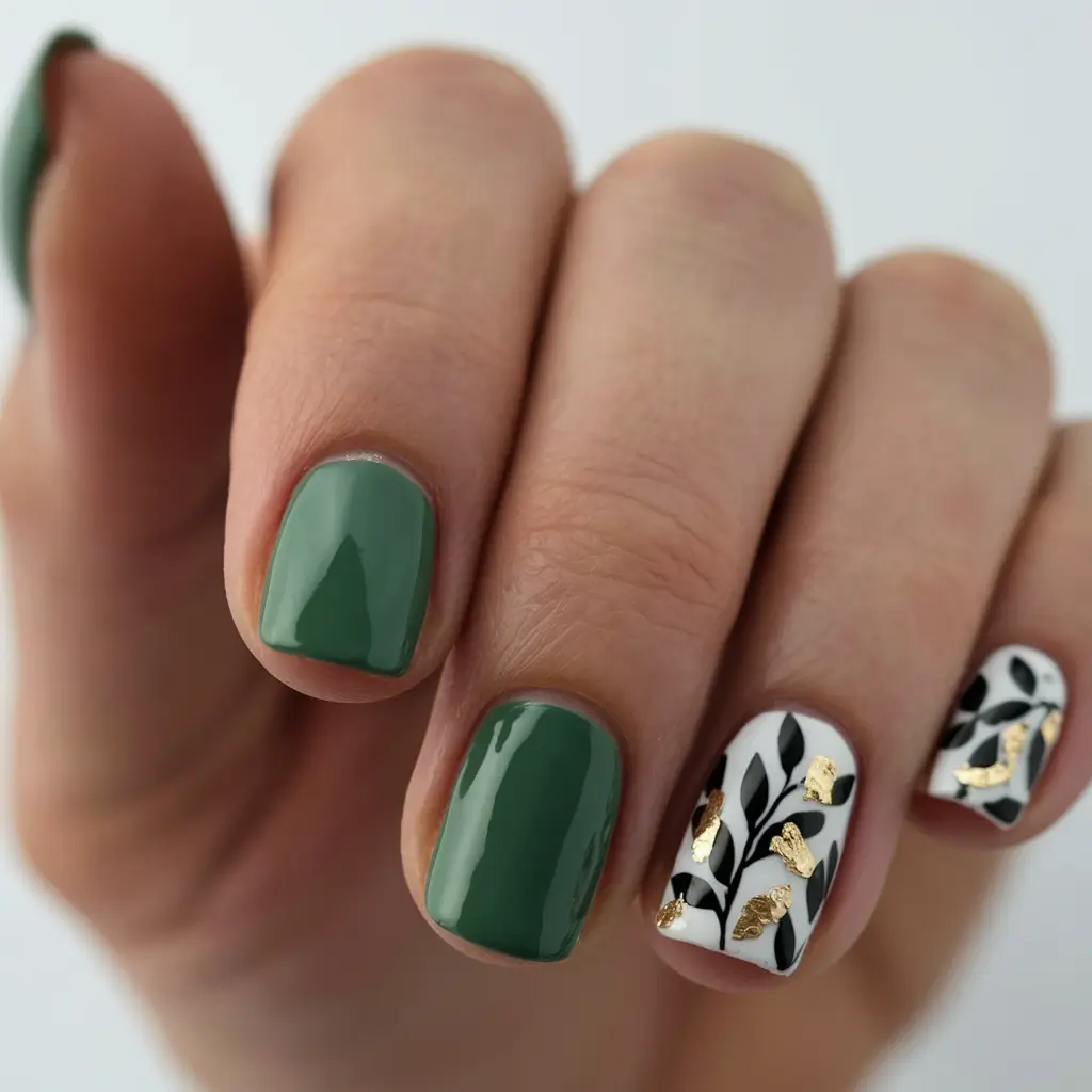 green-nails-summer-short-Botanical-Accents-in-Deep-Garden-Green