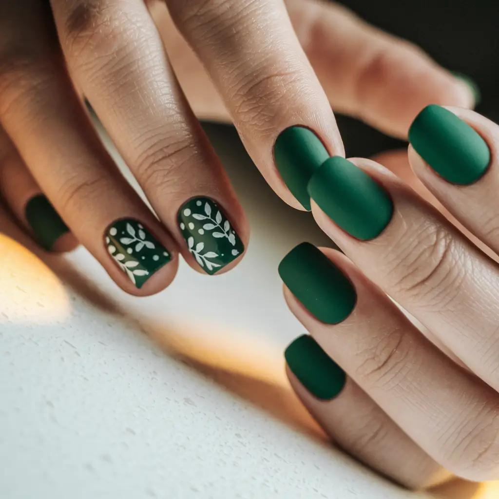 green nails summer short Matte Forest Elegance
