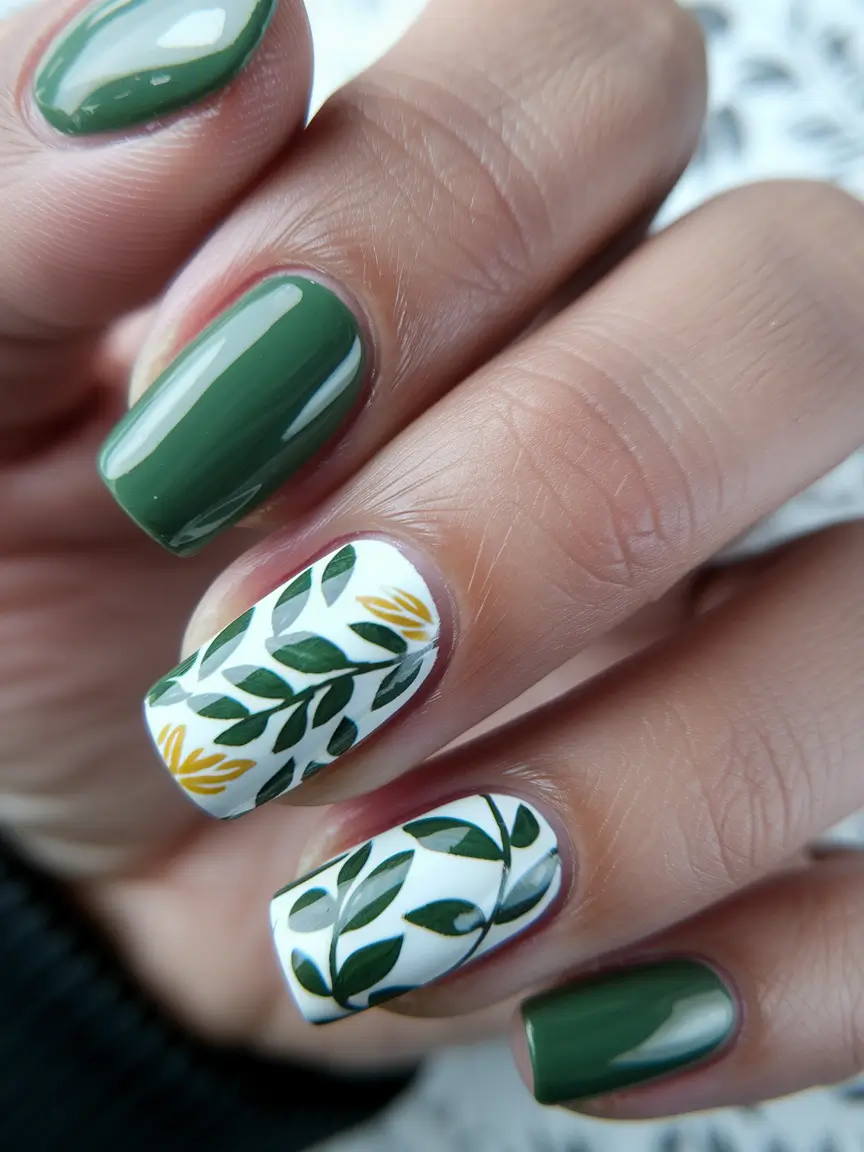 green nails summer ideas Garden Story in Olive and White