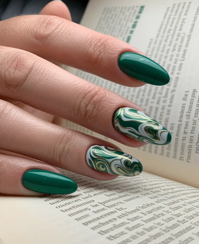 green nails summer sage Swirls of Sage and Emerald