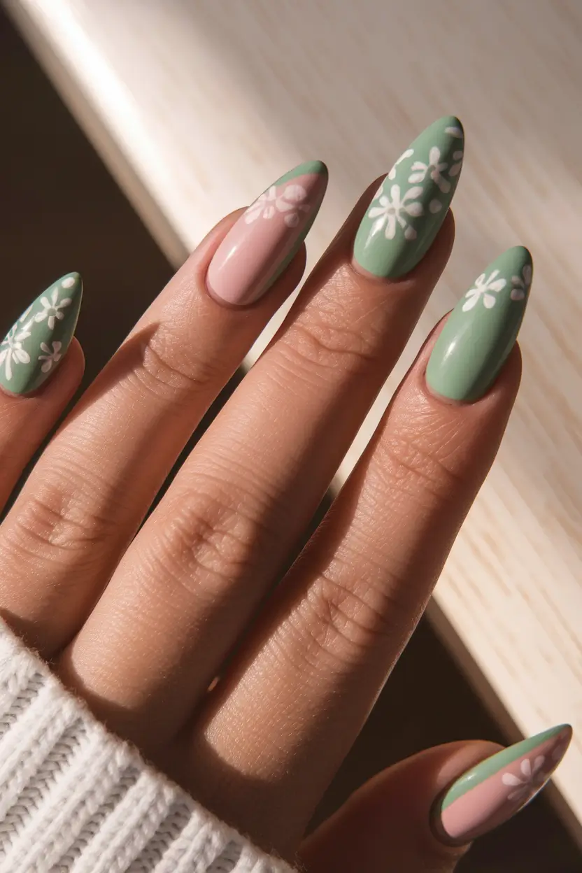 gel nail designs summer almond Mint & Petal Floral Almond Tips