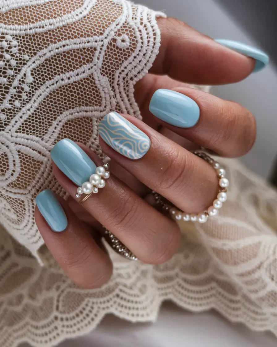 gel nail designs summer Blue Ripple Gloss on Short Square