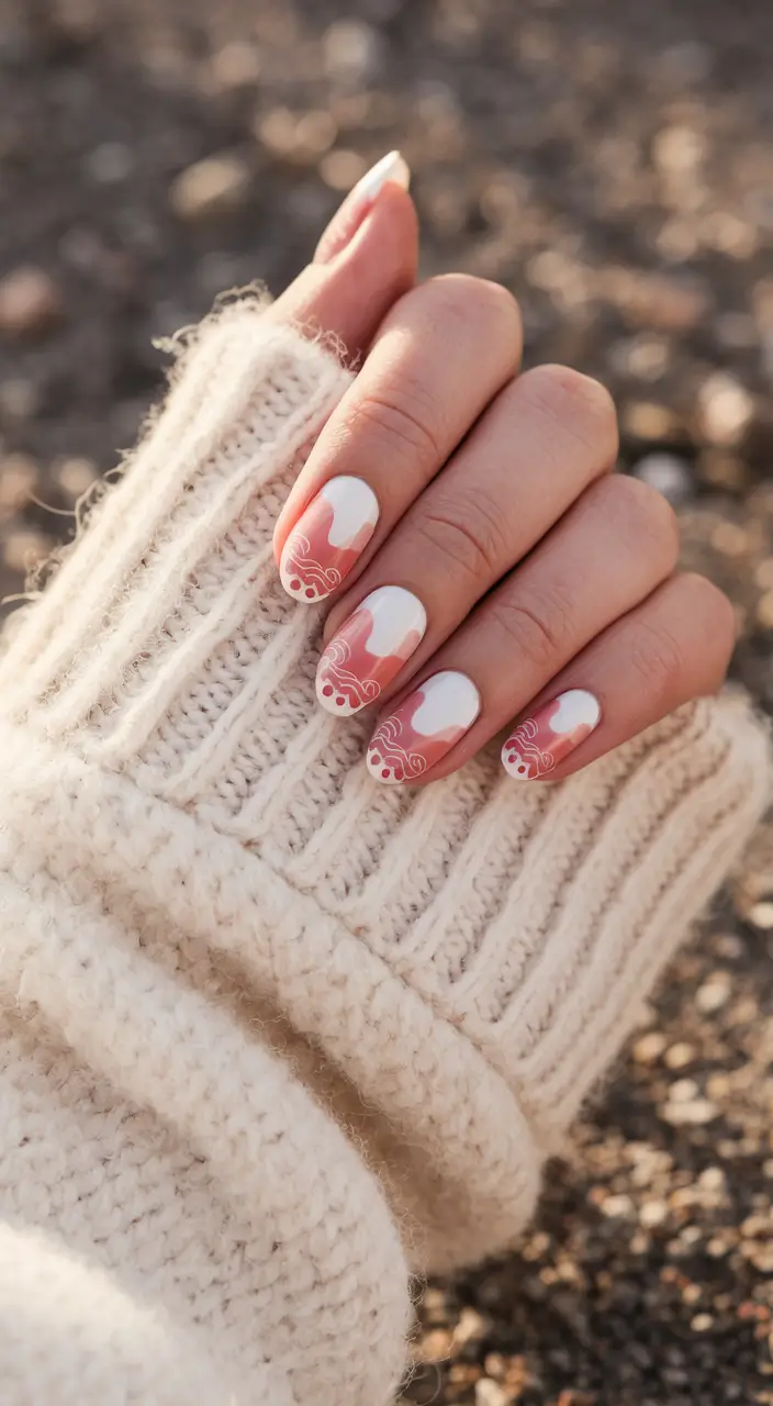 gel nail designs summer Sunset Petal Fade with White Curves