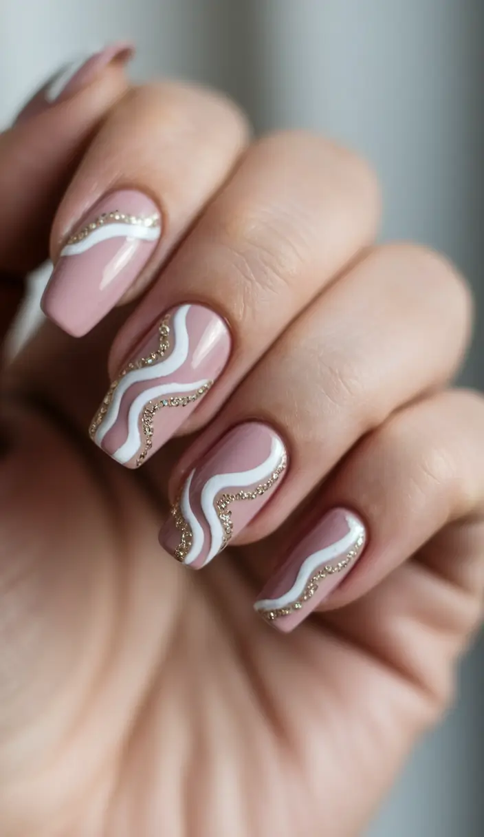 gel nail designs summer Golden Hour Waves on Nude Pink