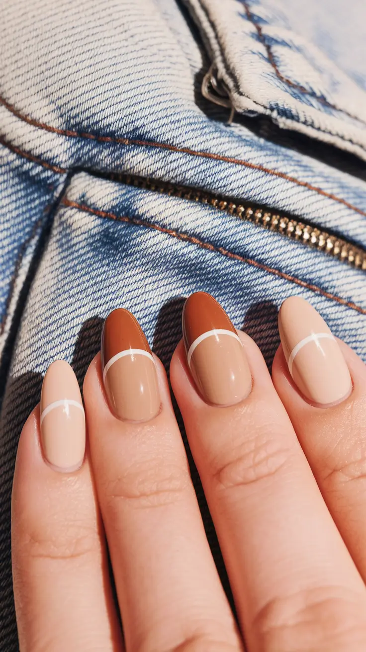 gel nail designs summer Caramel Block Color Tips