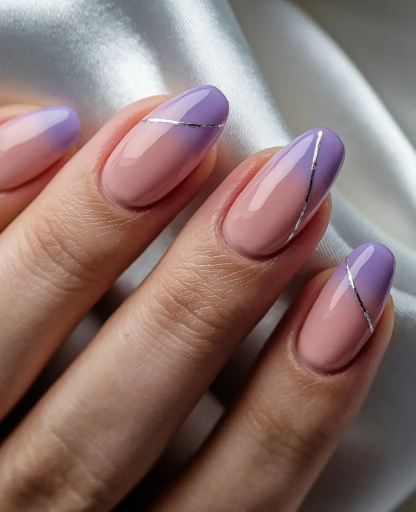 gel nail designs summer Lavender Diagonals on Blush Base