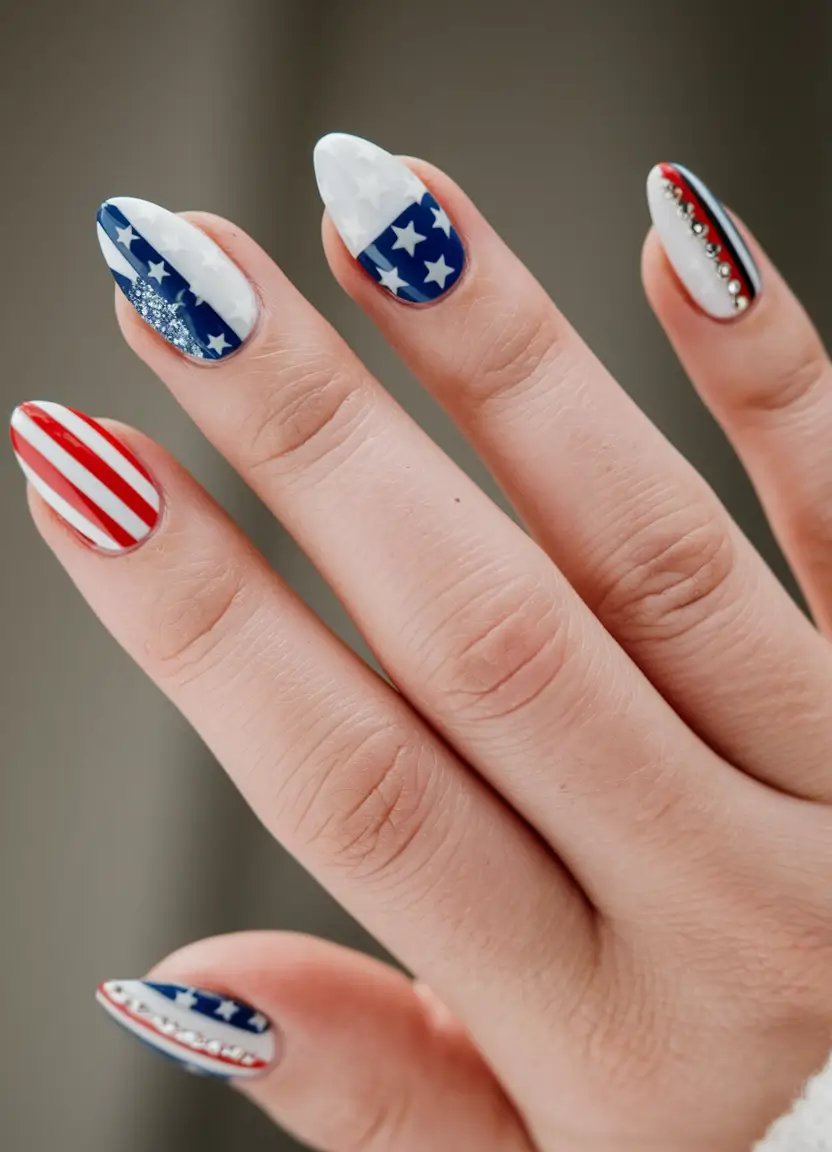 july 4th nails Classic American Flag with a Twist
