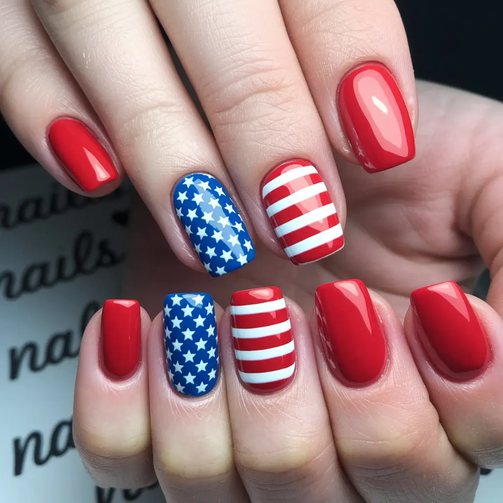 july nails ideas 2025 Classic Fourth of July Patriotic Stripes