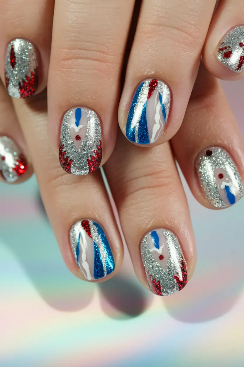 july nails ideas Glitter Rockets & Fireworks