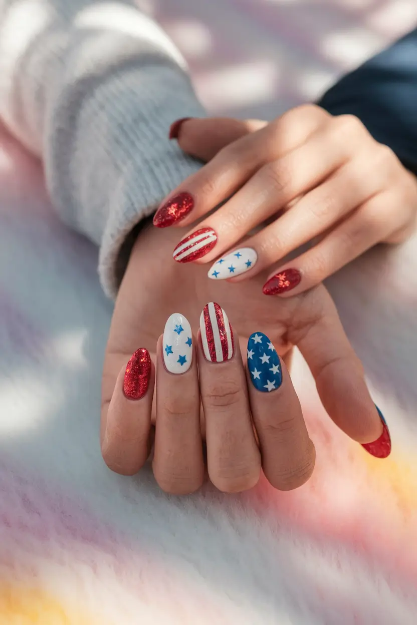 july nails ideas 2025 Star-Spangled Glam for the Easy Fourth