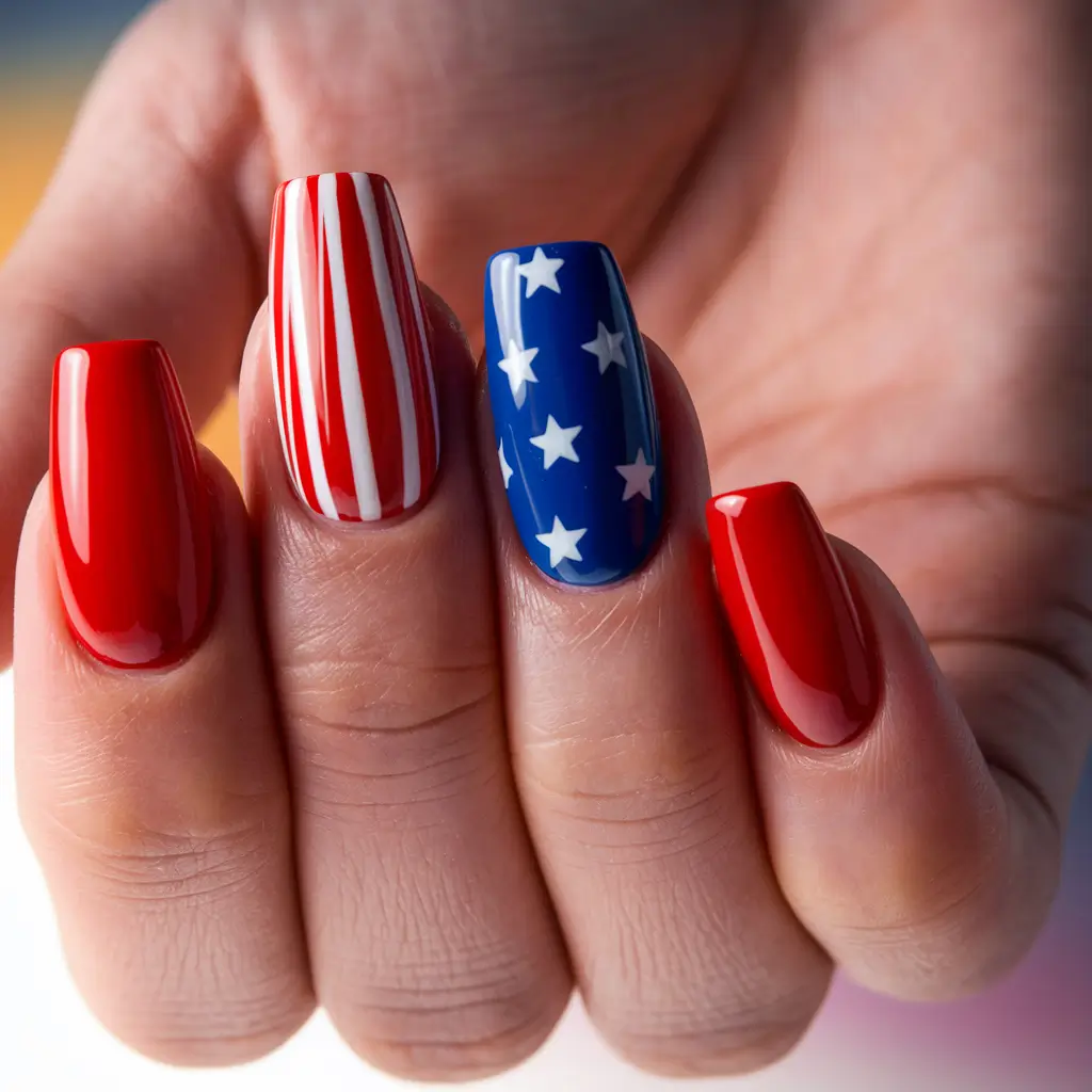 july nails ideas Split-Tone Stripes & Sparkle