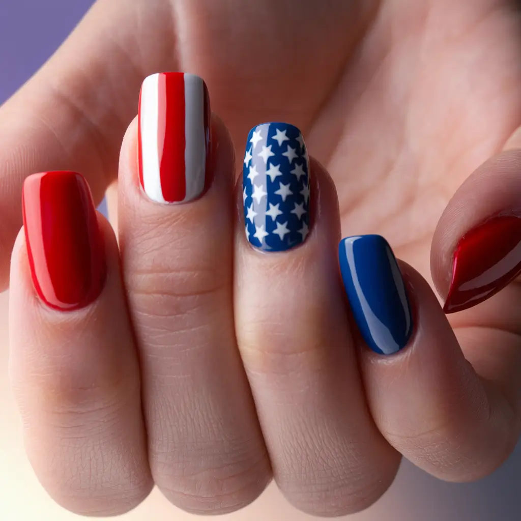 july nails ideas 2025 Vertical Patriotism with Modern Simplicity