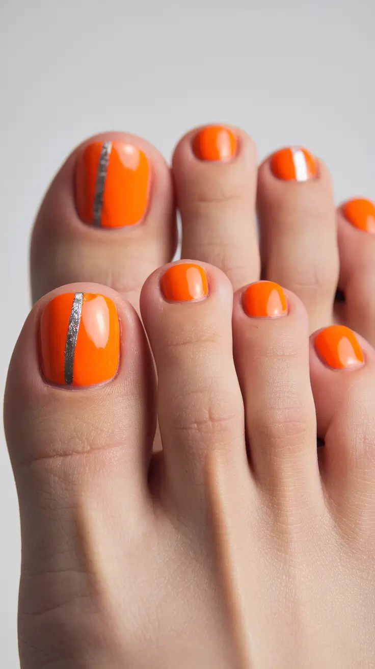 june-nails-color-toes-Bold Orange with Metallic Detail