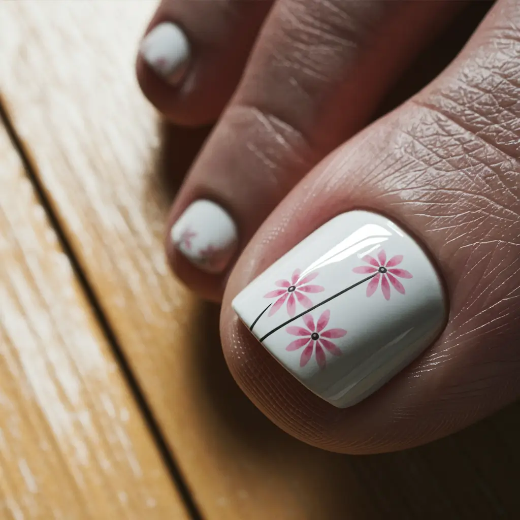 June 2025 Toes with Style Delicate Line Florals on a Crisp White Canvas