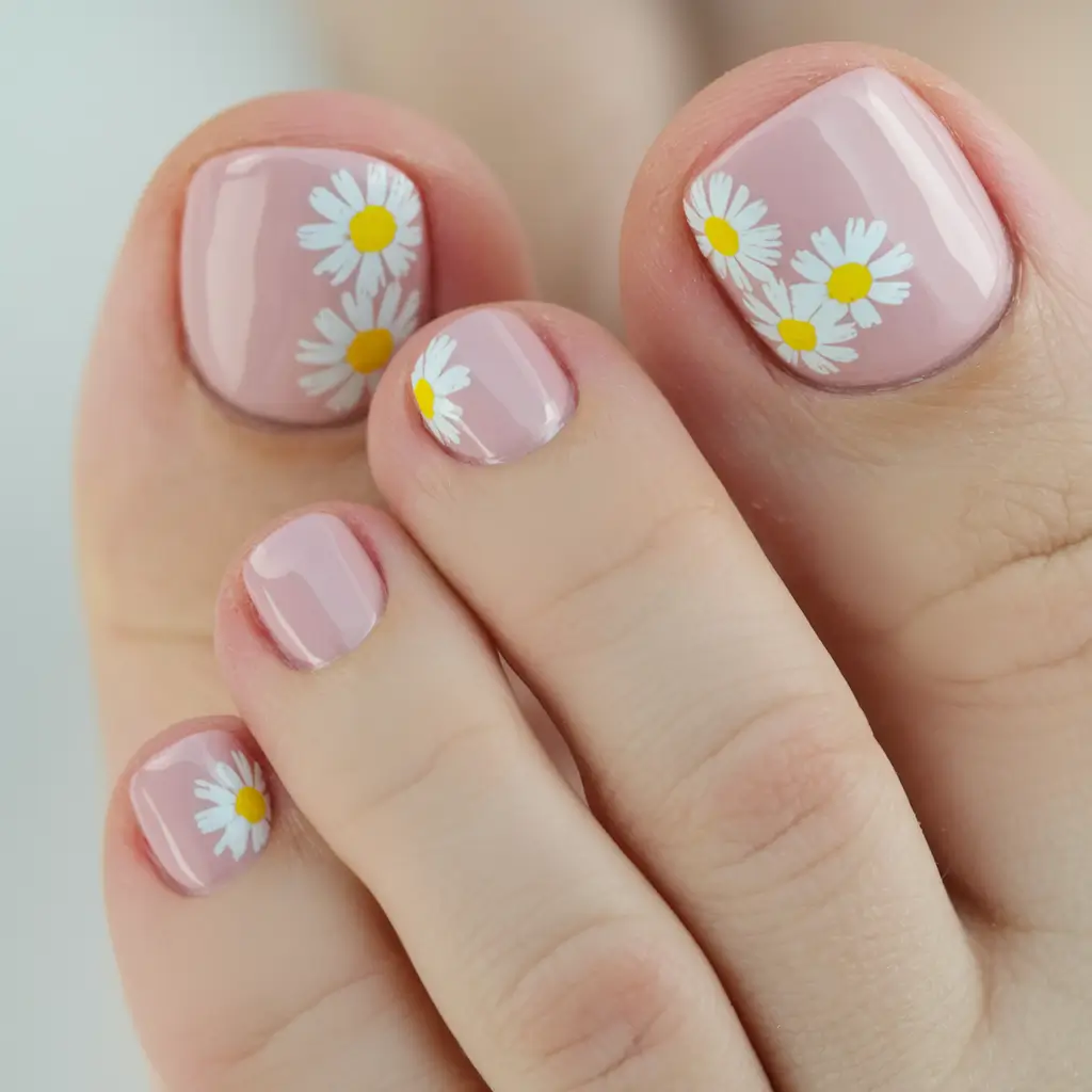 June 2025 Toes with Style Pink Daisy Power on a Nude Base