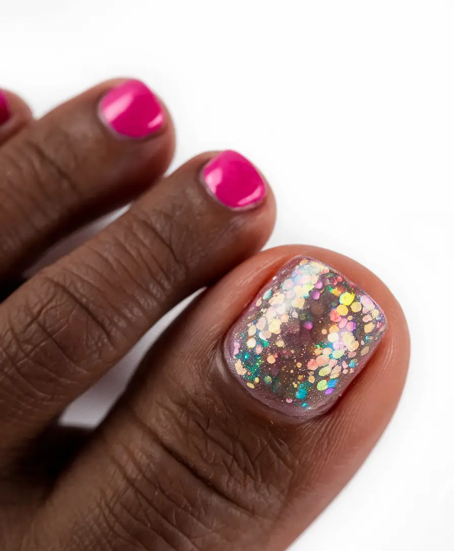 june toes Fuchsia Pink Meets Rainbow Glitter