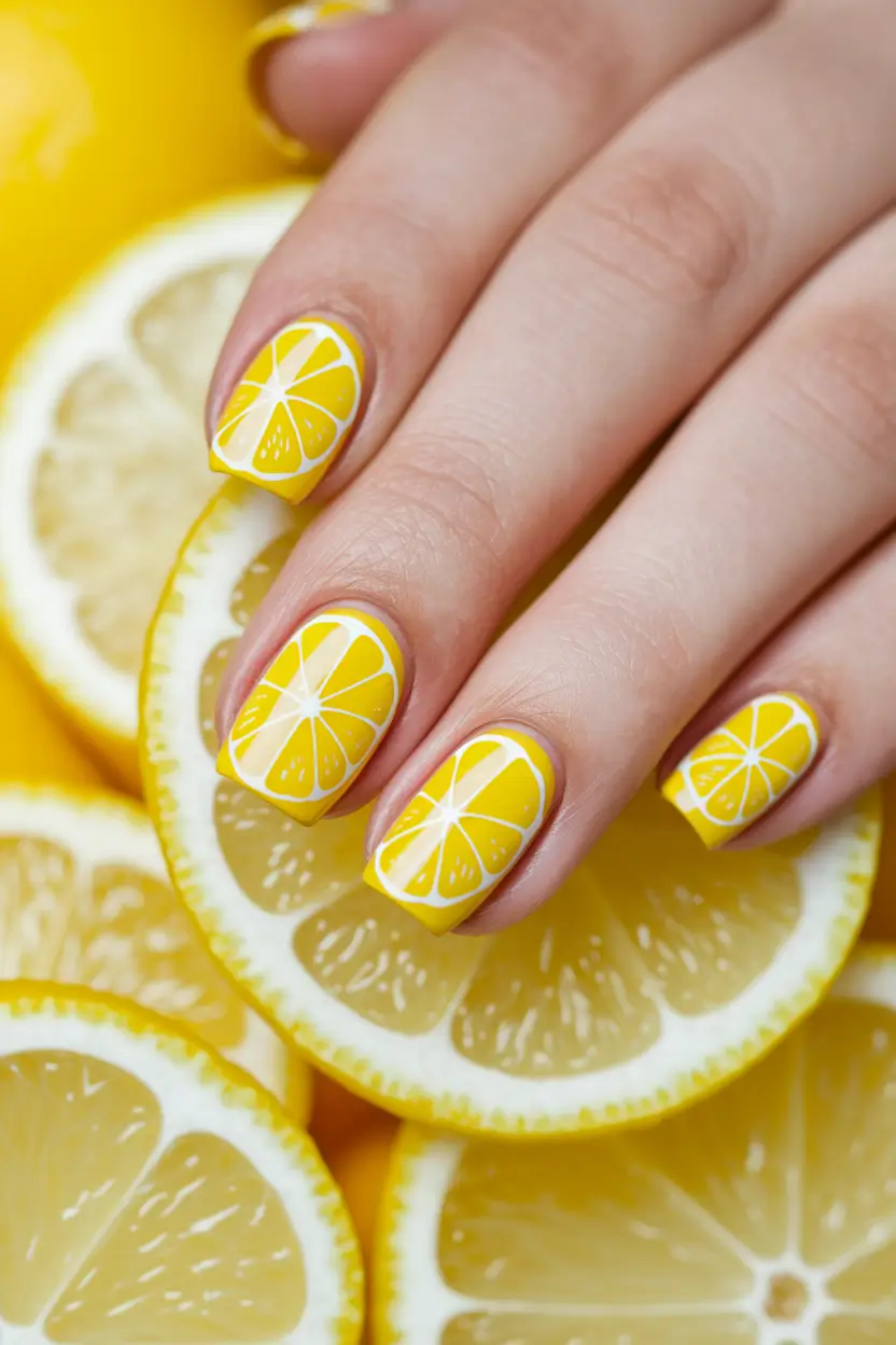 lemon nails designs summer Juicy Sorbet with Blue Speckles