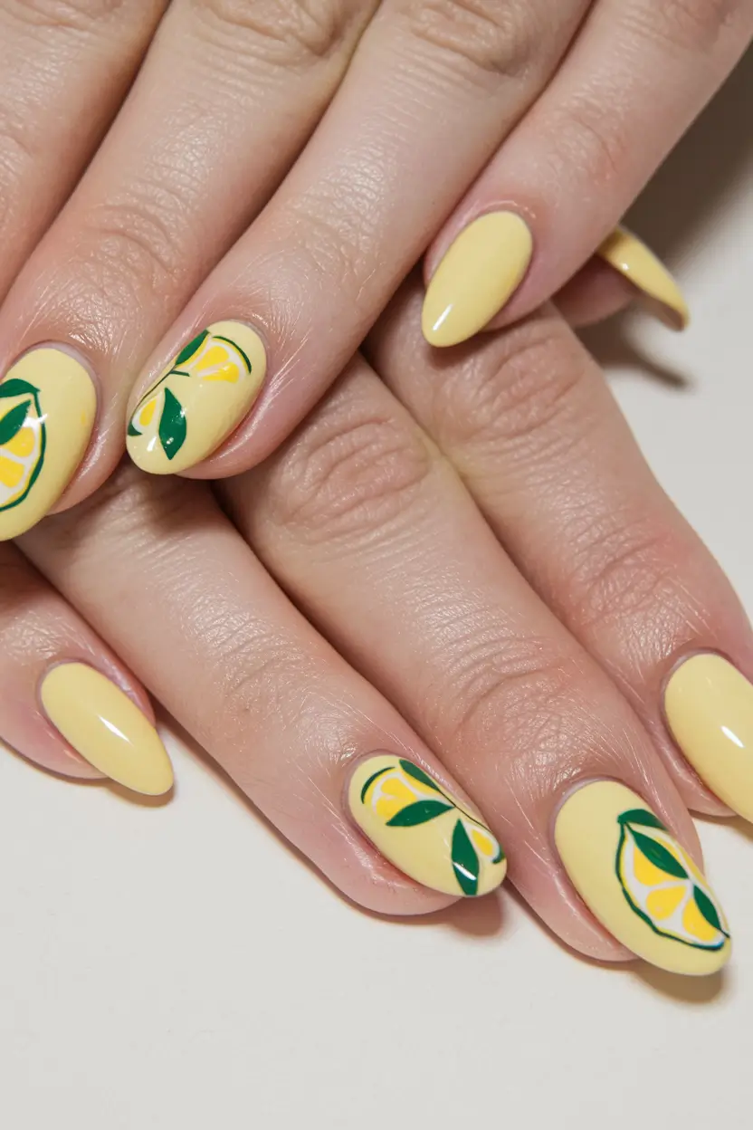 lemon nails designs simple Subtle Lemon Halves on Pastel Yellow