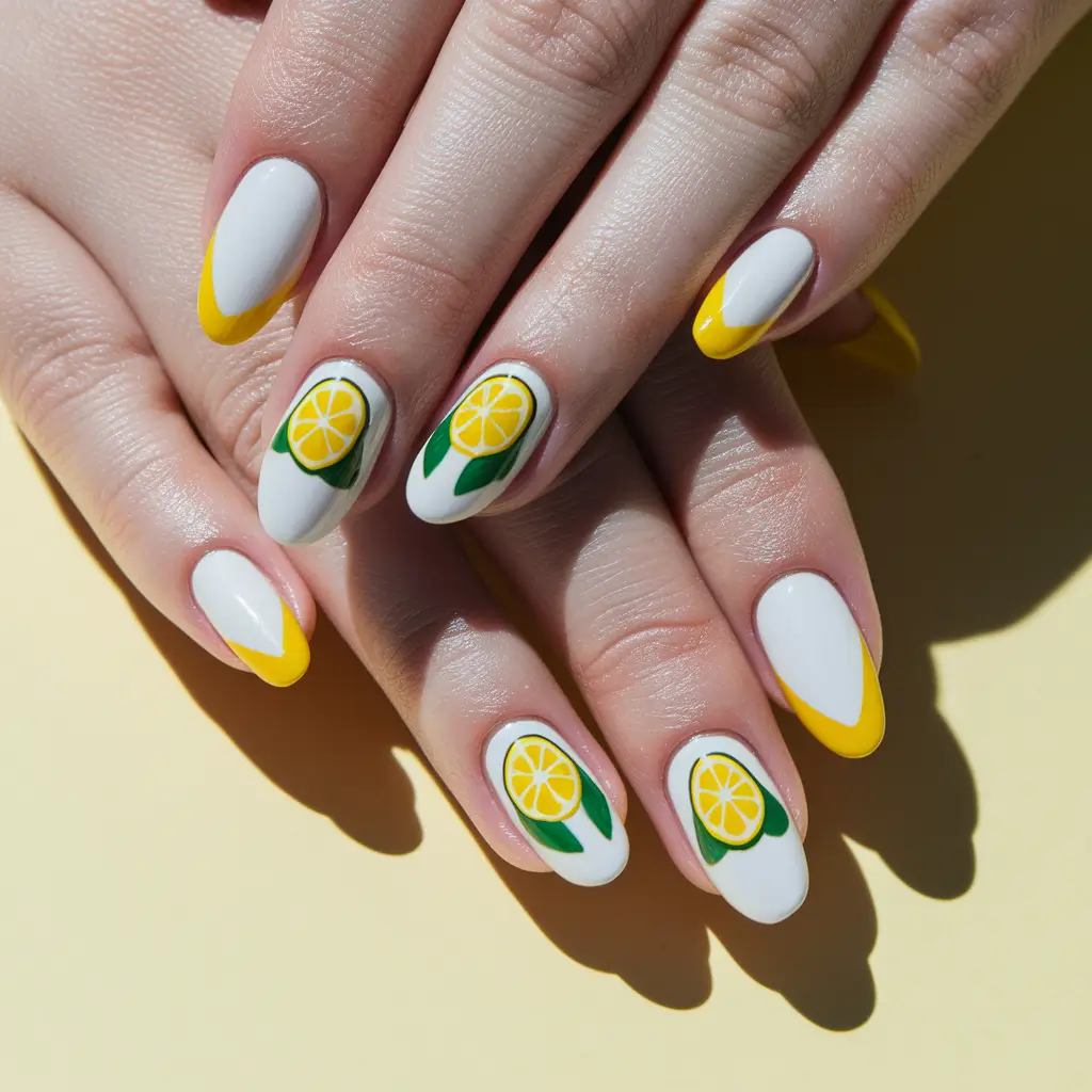 lemon nails designs french Fresh French With Citrus Elegance