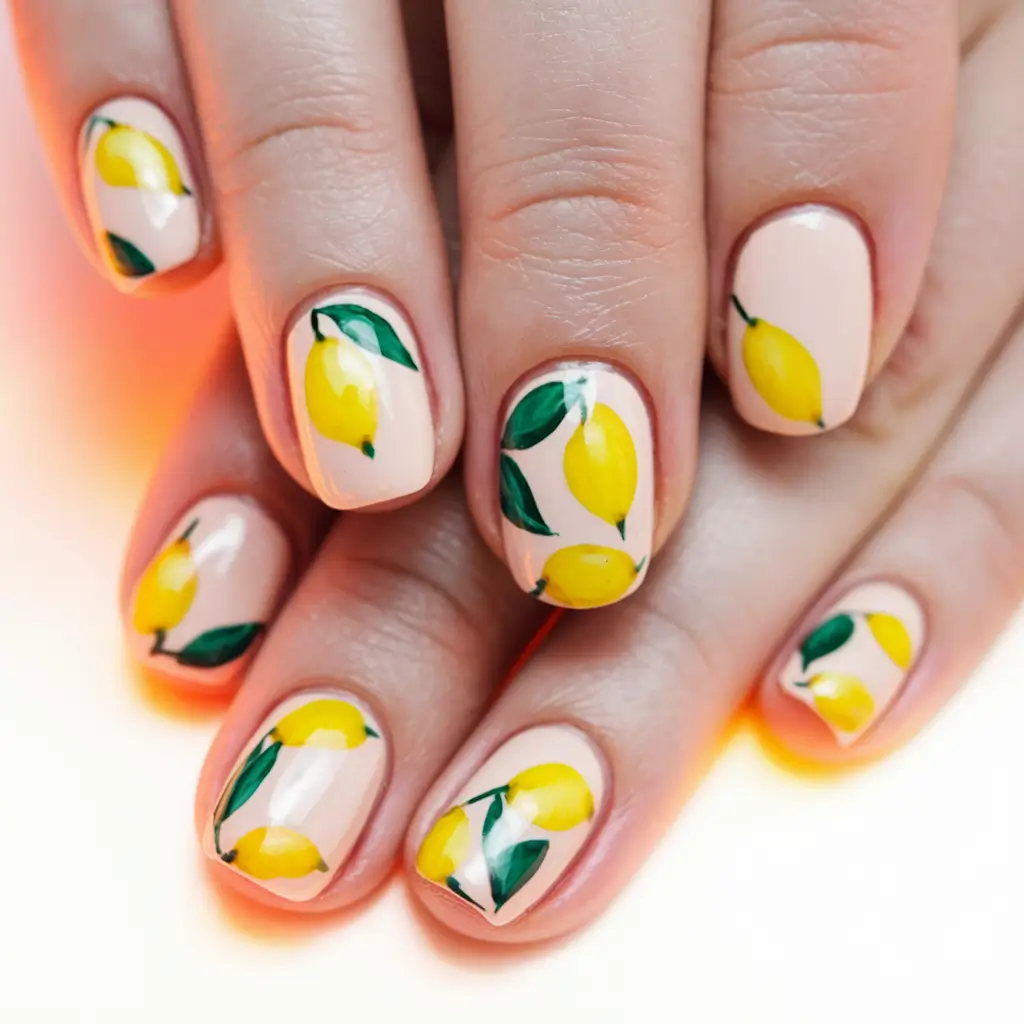 lemon nails designs short Short & Sweet Lemons on Nude Base