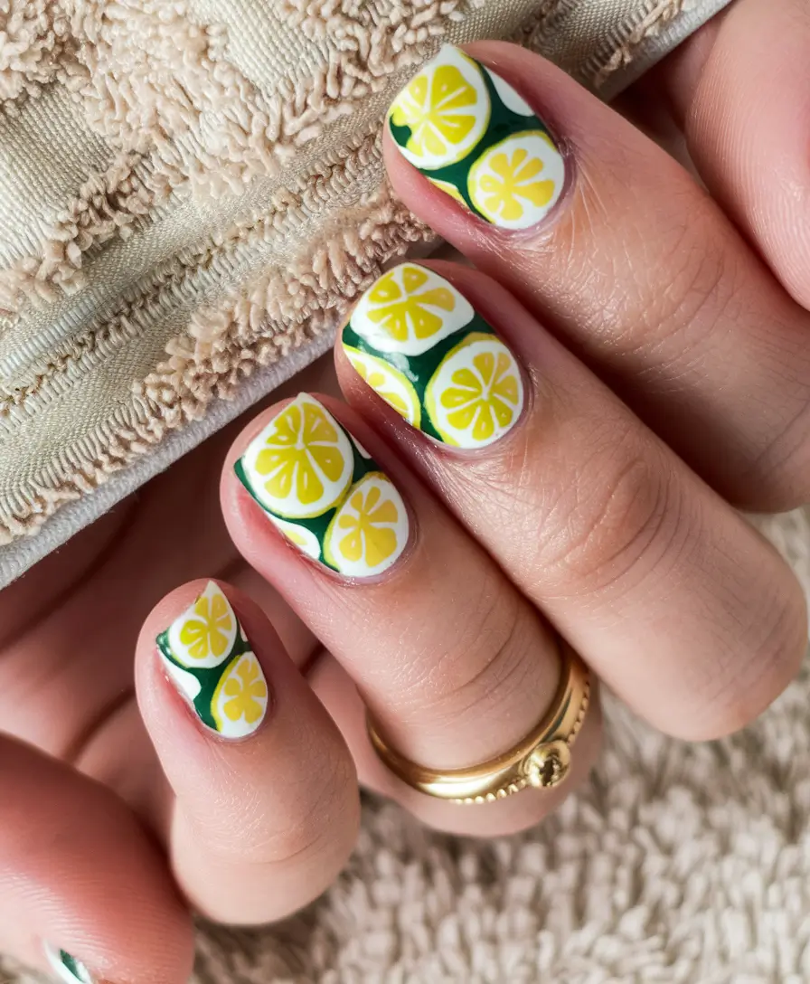 lemon nails designs nailart Retro Citrus Pattern With Bold Outlines