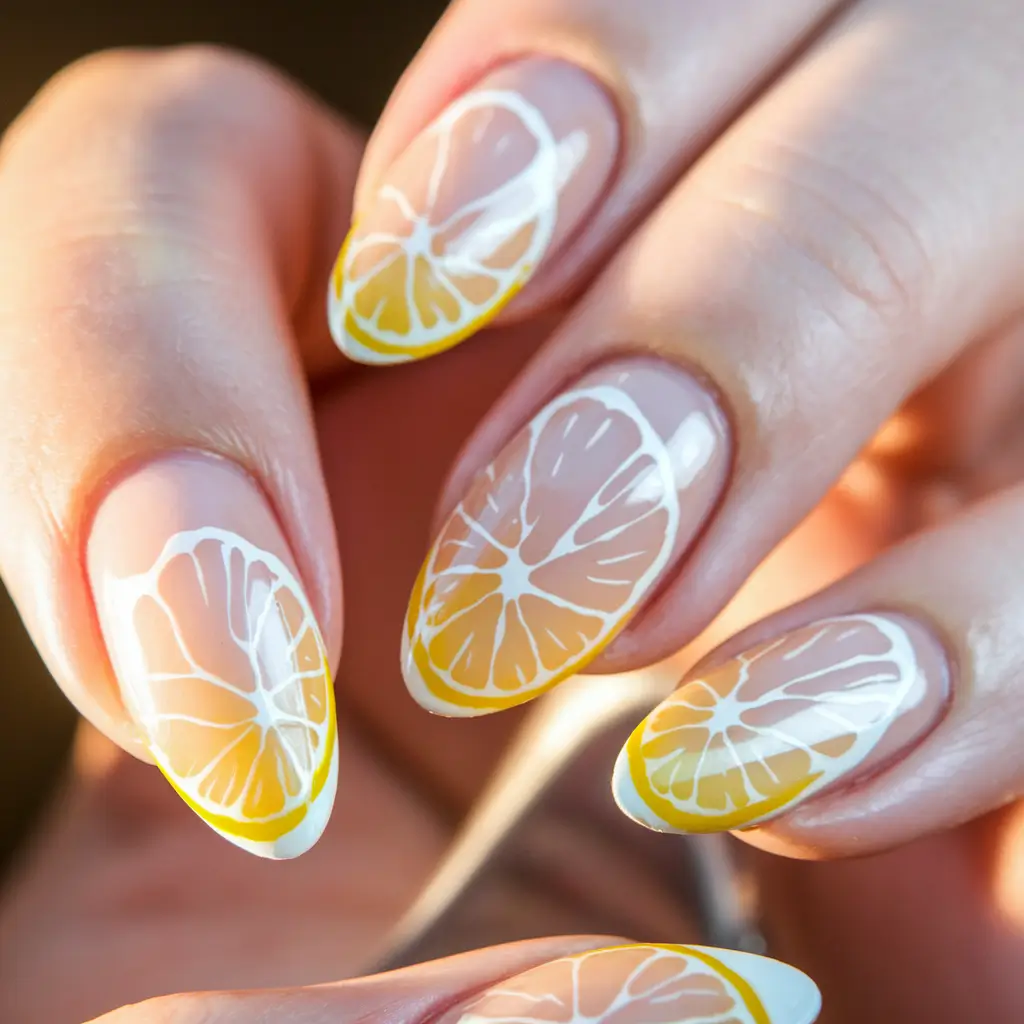 lemon nails designs Translucent Citrus Bloom