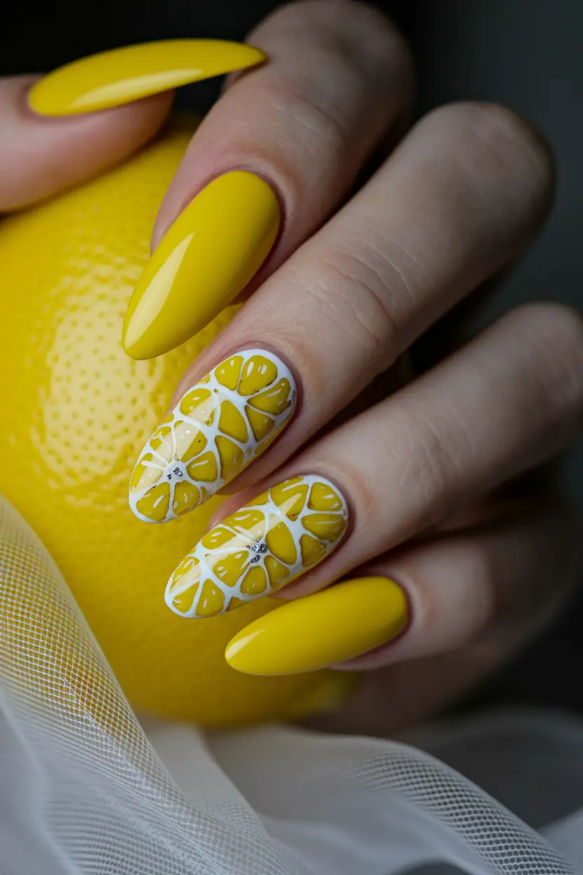 lemon nails designs square Sharp Lemon Slice on Square Tips