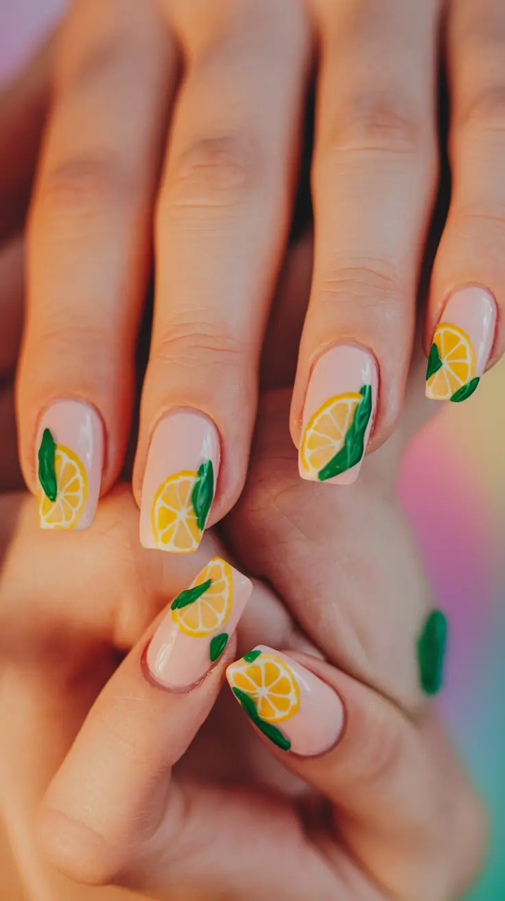 lemon nails designs Minimal Lemon Slices on Nude