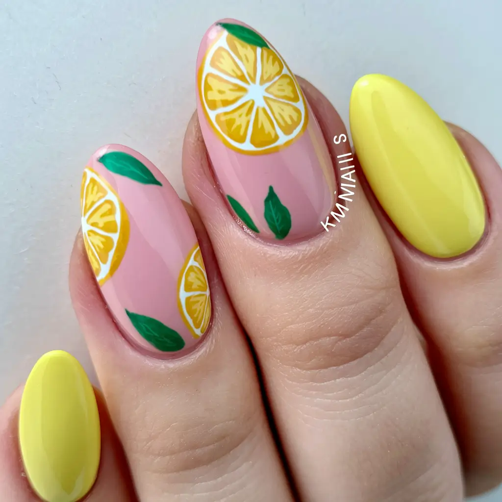 lemon nails designs Juicy Lemon Halves & Pastel Pop